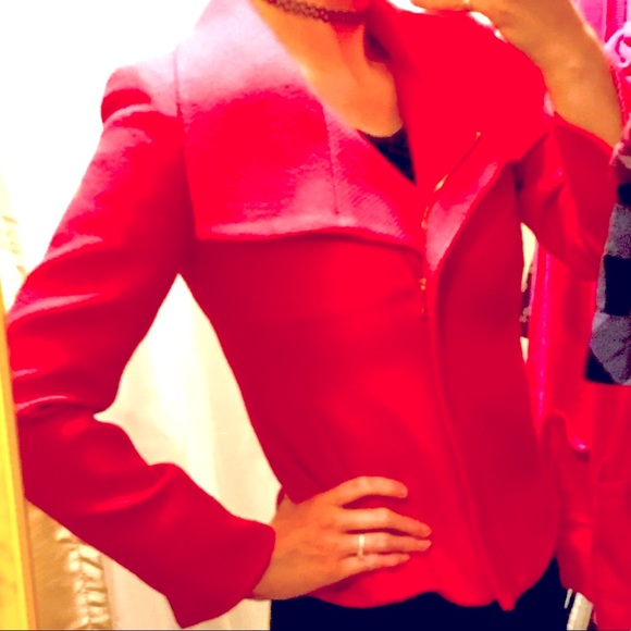 TALBOTS lined moto lined wool cropped jacket Barbiecore pink 2P - Picture 2 of 11